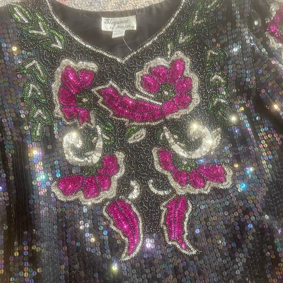 Vintage Elegance by Anujan sime medium Sequin woman's Floral Design blouse - Picture 13 of 14